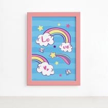 Quadro Love Arco Íris Céu Encantado Moldura Rosa 22x32cm