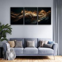 Quadro Luxo Trio Abstrato Ondas Canvas com Moldura 129x53cm
