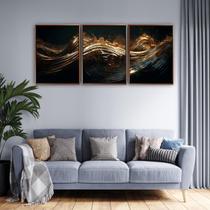 Quadro Luxo Trio Abstrato Ondas Canvas com Moldura 129x53cm Quadro Luxo Trio Abstrato Ondas Canvas com Moldura 129x53cm
