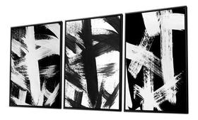 Quadro Luxo Trio Abstrato Pincel Canvas com Moldura 129x53cm Quadro Luxo Trio Abstrato Pincel Canvas com Moldura 129x53cm