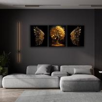 Quadro Luxo Trio Árvore Da Vida Asas De Anjo Canvas 129x53cm