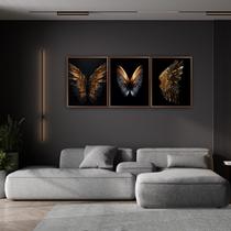 Quadro Luxo Trio Asas Douradas Canvas com Moldura 129x53cm Quadro Luxo Trio Asas Douradas Canvas com Moldura 129x53cm
