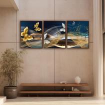 Quadro Luxo Trio Borboletas Voando Canvas 129x53cm