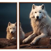 Quadro Luxo Trio Família Lobos Canvas com Moldura 129x53cm