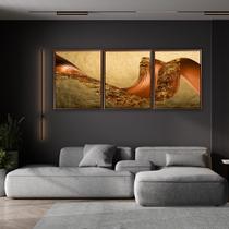 Quadro Luxo Trio Ondas Futuristas Canvas com Moldura 129x53cm
