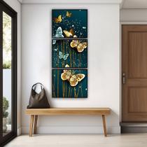 Quadro Luxo Trio Verde Borboletas Voando Canvas 129x53cm