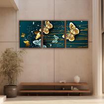 Quadro Luxo Trio Verde Borboletas Voando Canvas 129x53cm Quadro Luxo Trio Verde Borboletas Voando Canvas 129x53cm