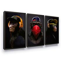 Quadro Macacos Sábios Boné Moldura Luxo Sala Quarto
