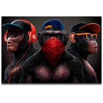 Quadro Macacos Sábios Gangue Sala Kit Quarto 60x40 Parede