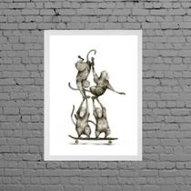 Quadro Macaquinhos No Skate 33x24cm - com vidro