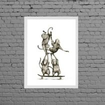 Quadro Macaquinhos No Skate 45X34Cm Moldura Branca