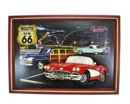 Quadro Madeira Decorativo Retro Rota 66 Com Carro