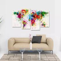 Quadro Mapa Mundi Colorido Decorativo Em Tecido 4 Peças 1 Quadro Mapa Mundi Colorido Decorativo Em Tecido 4 Peças 1