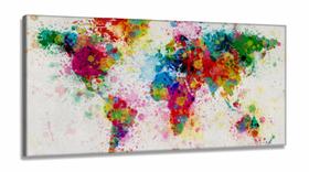 Quadro Mapa Mundi Colorido Decorativo em Tecido Canvas 130x60 Quadro Mapa Mundi Colorido Decorativo em Tecido Canvas 130x60