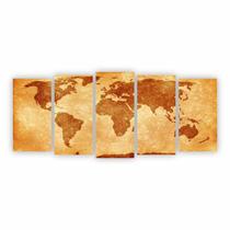 Quadro Mapa Mundi Decorativo Tons Terrosos Em Canvas 155X65