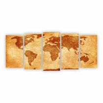 Quadro Mapa Mundi decorativo tons terrosos em Canvas 155x65 Quadro Mapa Mundi decorativo tons terrosos em Canvas 155x65
