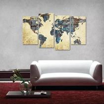 Quadro Mapa Mundi Decorativo Vintage Telas Em Tecido 4 Peças Quadro Mapa Mundi Decorativo Vintage Telas Em Tecido 4 Peças