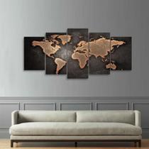 Quadro Mapa Mundi Mosaico 5 Peças Sala Quarto Escritórios