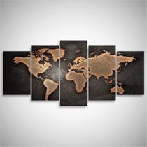 Quadro Mapa Mundi Mosaico 5 Peças Sala Quarto Escritórios Quadro Mapa Mundi Mosaico 5 Peças Sala Quarto Escritórios