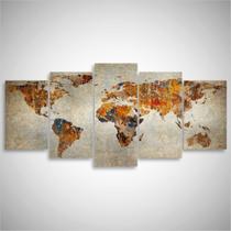 Quadro Mapa Mundi Rústico Para Sala Quarto Escritório 125x60