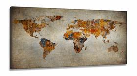 Quadro Mapa Mundi Rústico Para Sala Quarto Escritório em Tecido Canvas 130x60 Quadro Mapa Mundi Rústico Para Sala Quarto Escritório em Tecido Canvas 130x60