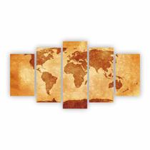 Quadro Mapa Tons Terrosos Mundi Decorativo Em Canvas 155X80