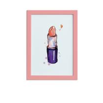 Quadro Maquiagem Batom Moldura Rosa 22x32cm Quadro Maquiagem Batom Moldura Rosa 22x32cm