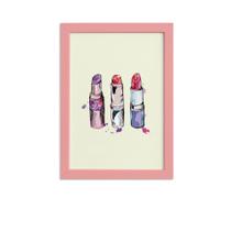 Quadro Maquiagem Batons Trio Moldura Rosa 22x32cm Quadro Maquiagem Batons Trio Moldura Rosa 22x32cm