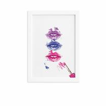 Quadro Maquiagem Bocas Trio Moldura Branca 33x43cm Quadro Maquiagem Bocas Trio Moldura Branca 33x43cm