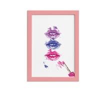 Quadro Maquiagem Bocas Trio Moldura Rosa 22x32cm Quadro Maquiagem Bocas Trio Moldura Rosa 22x32cm