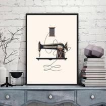 Quadro Máquina De Costura Antiga 45X34Cm Moldura Preta