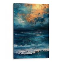 Quadro Mar - Pintura dos Céus Dourados sobre Ondas