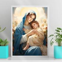 Quadro Maria com Menino Jesus 45x34cm - Moldura Branca