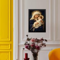 Quadro Maria Menino Jesus - Manto Estrelas 24x18cm - com vidro