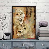 Quadro Máscaras Símbolo Teatro 45X34Cm Vidro Moldura Branca