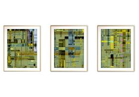 Quadro mdf 30x66 dourado formas abstratas mod 169