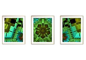 Quadro mdf 68x126 dourado formas abstratas mod 242