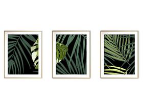 Quadro mdf délicat dourado 30x66 folhas tropicais mod 157