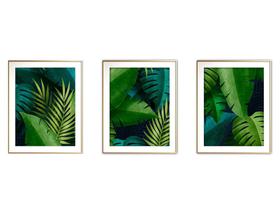 Quadro mdf délicat dourado 45x96 folhas tropicais mod 115