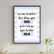 Quadro Me Lembro Dos Dias Que Orei Azul 33X24Cm Com Vidro