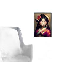 Quadro Menina Gueixa 45X34Cm - Com Vidro