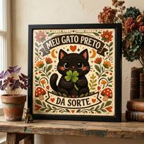 Quadro Meu Gato Preto dá Sorte 33x33cm Mold Branca Vidro Quadro Meu Gato Preto dá Sorte 33x33cm Mold Branca Vidro