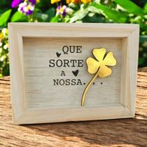 Quadro Mini De Mesa Madeira Natural Decorativa Trevo Sorte