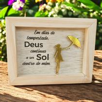 Quadro Mini de Mesa Madeira Natural Decorativo Sou Sol