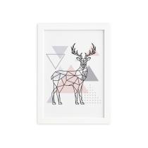 Quadro Minimalista Alce Cinza e Rosa Moldura Branca 22x32cm