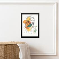 Quadro Minimalista Jesus Abstrato Boho 45x34cm - com vidro