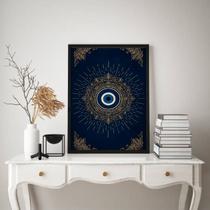 Quadro Mistico Mandala Olho Grego - Azul Dourado 24x18cm