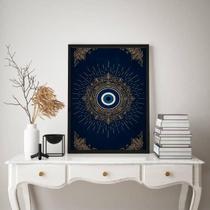 Quadro Mistico Mandala Olho Grego - ul Dourado 24X18Cm