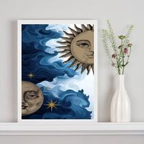 Quadro Mistico Sol e Lua - Metades Aquarela 33x24cm - com vidro