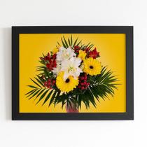Quadro Mix de Flores Amarelo Foto Moldura Preta 60x40cm Quadro Mix de Flores Amarelo Foto Moldura Preta 60x40cm